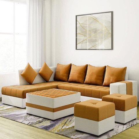 Torque Steffan L Shape 8 Seater Fabric Sofa Set with Centre Table