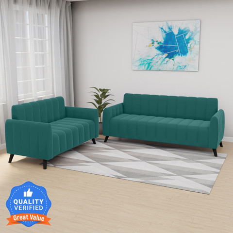 CARLTON LONDON Marcus Pocket Spring 3+2 Seater Sofa Set Teal Green Color  with Years Warranty Fabric Sofa Set