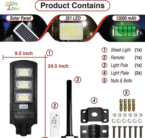 Epyz 90W Solar Street Lights Outdoor Waterproof Motion Sensor Lamp