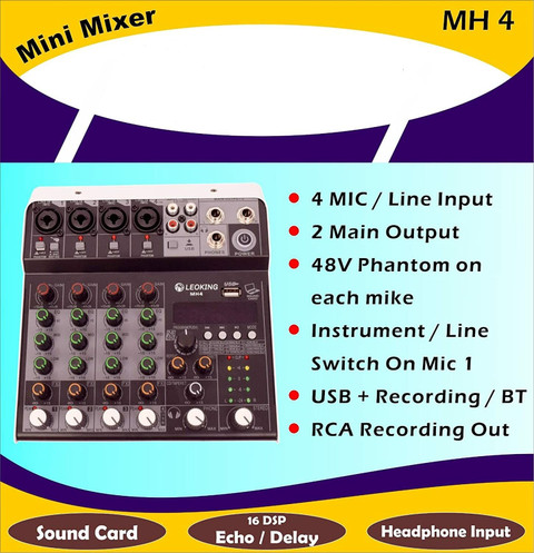 KH Portable Digital DJ Console w/USB 4 Channel Mixer Digital Sound