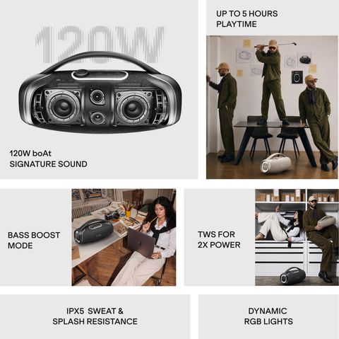 boAt Stone 1800 Plus,5H Battery,Bass Boost,TWS Mode,VoiceAssistant,With Mic,IPX5 120 W Bluetooth Home Audio Speaker (Sandy Beige, Mono Channel) - Image 6