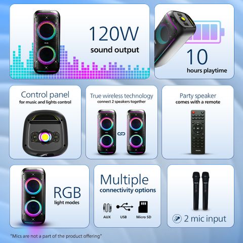 PHILIPS TAX4910/94 120 W Bluetooth Party Speaker (Deep Black, Stereo Channel) - Image 6