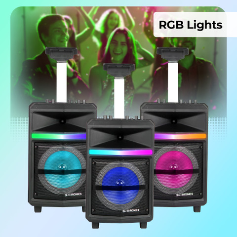 ZEBRONICS ZEB-Thump 100 is a portable trolley DJ speaker with Wireless  28 W Bluetooth Party Speaker