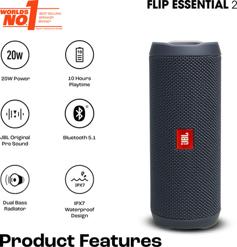 Buy JBL Flip Essential 2, Deep Bass, 10Hrs Playtime, IPX7