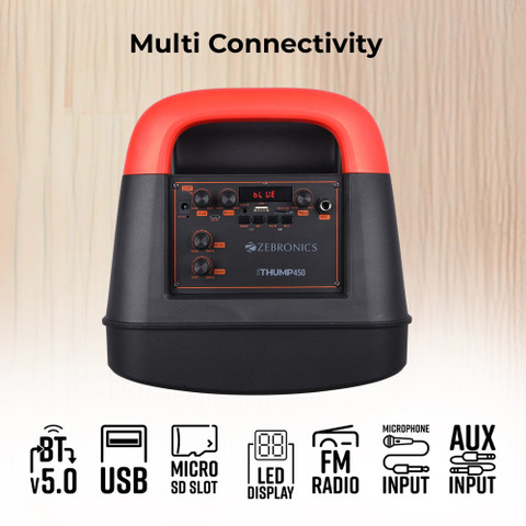 ZEBRONICS THUMP 450, BT USB, mSD, AUX, TWS, RGB LED,10h* Backup 40 W  Bluetooth Home Audio Speaker