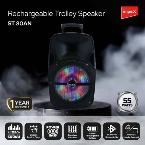 IMPEX ST 80AN with Trolley, Mic, Remote, Year Warranty 55 W Bluetooth  Party Speaker