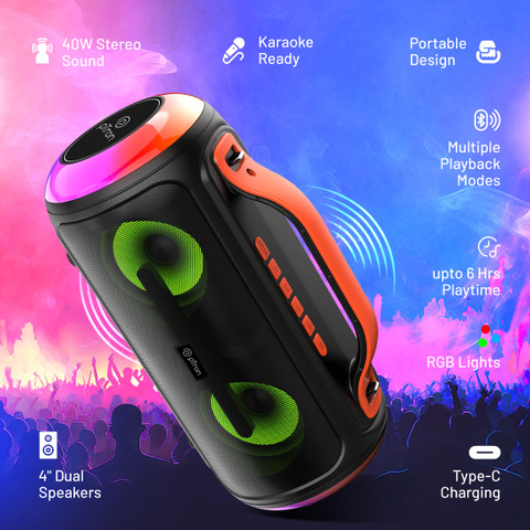 PTron Fusion Octane with 40W Pristine Sound, Karaoke Mic, RGB Lights 6Hrs  Playback 40 W Bluetooth Party Speaker