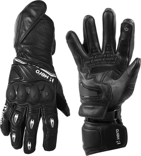 Hero Motocorp Leather Full Riding Gloves Knuckle & Finger