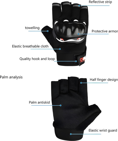 MozFit Men's Half Finger Gloves Motorcycle Bicycle Gloves Guantes