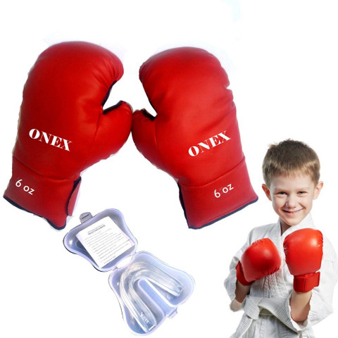 ONEX to 12 years Kids (Size-6OZ) Mouth Guard And Pair Boxing Gloves