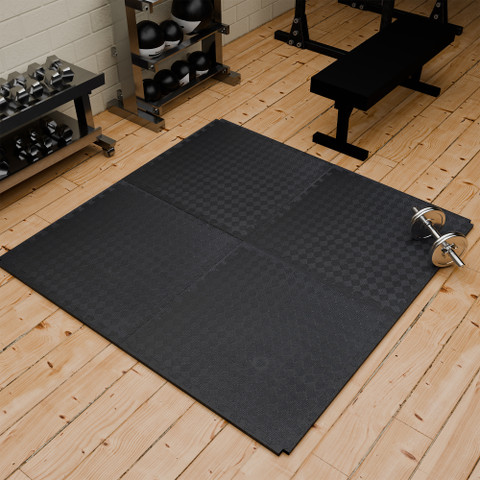 Easyhome Kid's Black Interlocking Rubber Play Mat Gym Mats 16 mats