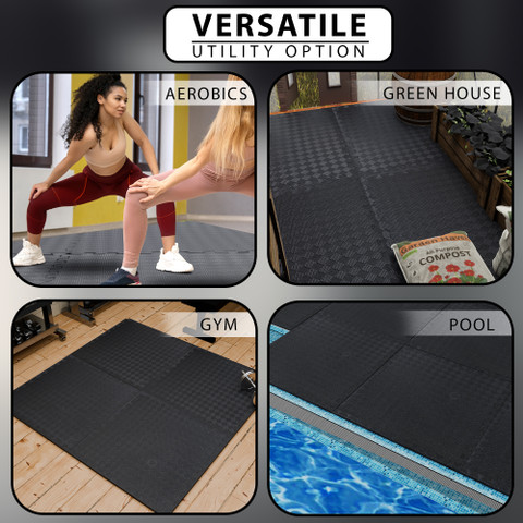 Easyhome Kid's Black Interlocking Rubber Play Mat Gym Mats 16 mats Black  mm Exercise Gym Mat