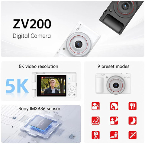 デジタルカメラ ban ban SJCAM ZV200 5K 80MP Flip Screen Digital Camera | 16X Digital Zoom