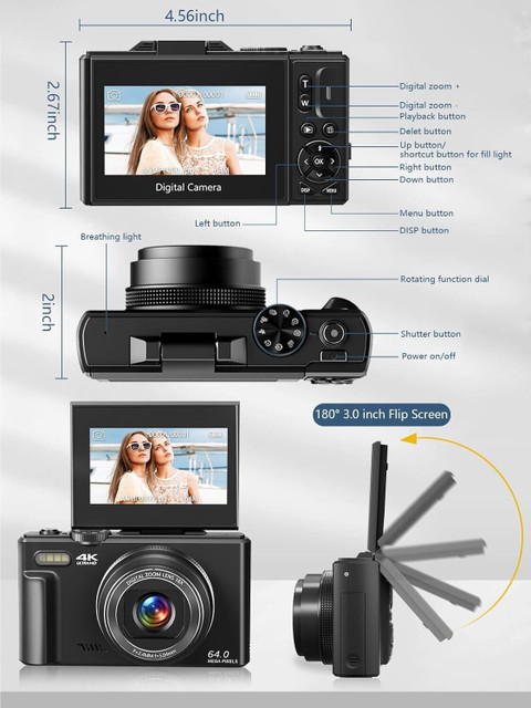 VOLTAC Digital Camera for Photography, 4K Vlogging Camera for