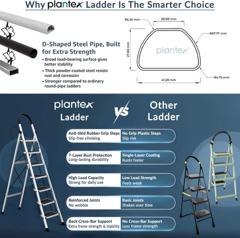 Plantex Anti-Skid Strong Foldable Wide 7 Step Ladder/Ladder for