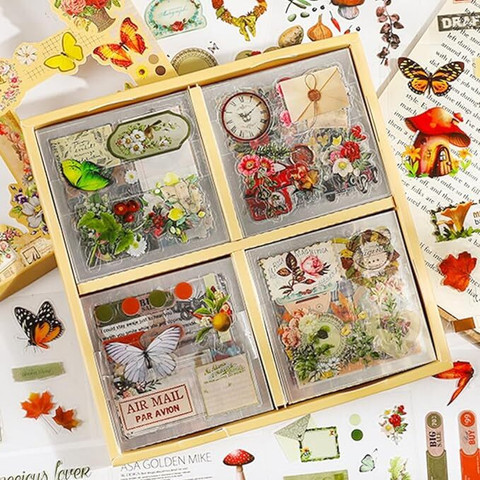 Samvardhan cm 100 Sheet/640Pcs Vintage Journal Stickers Flower  Butterfly Plant Stickers Reusable Sticker
