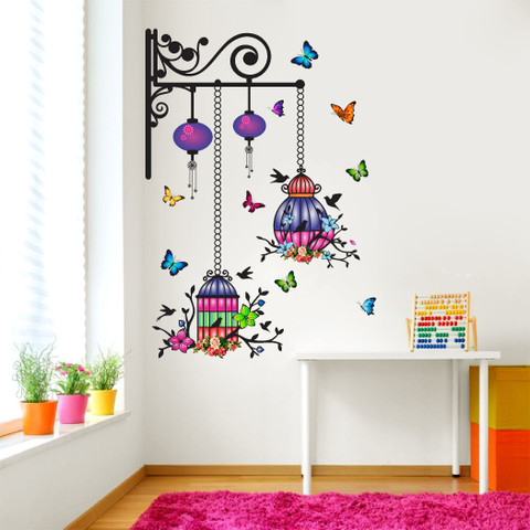 DivineDesigns 51 cm Hanging Birds Cage Colorful Branches Wall