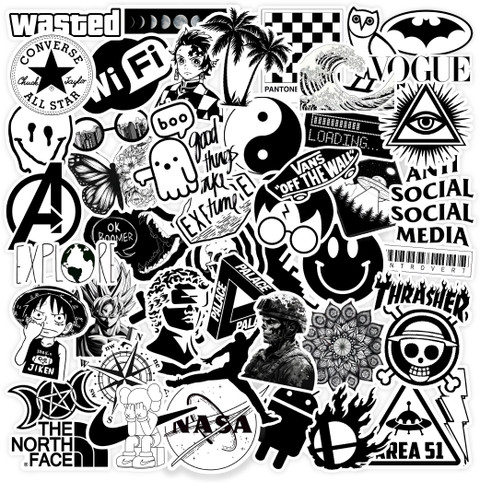 CodersParadise cm Black White Aesthetic Stickers for Laptop, Diary,  Guitar -Waterproof(Vinyl) Self Adhesive Sticker