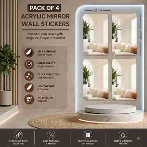 RadheKrishna Enterprise 30 inch 20x30 cm Frameless Mirror Stickers - Image 3