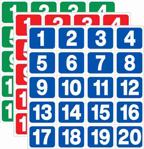 ShubhFly 9.5 cm Number Sticker 1 to 20 Blue, Red & Green