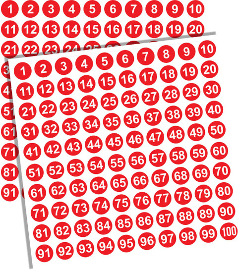 ShubhFly 2.5 cm 1 to 100 Number Stickers Size 1 Inch Red Round