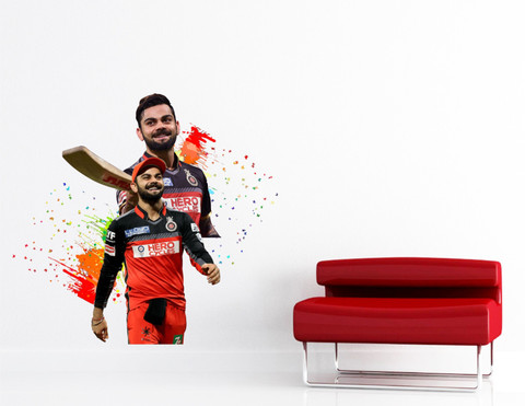 SAI DESIGNS 64 cm Virat kohli RCB wall sticker(64x58) Self