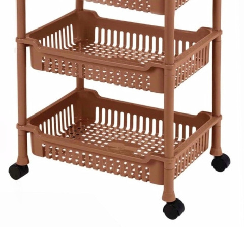 3D METRO SUPER STORE Plastic Layer Plastic Storage Basket With Wheel  Handel Multipurpose Kitchen Rack Storage Basket