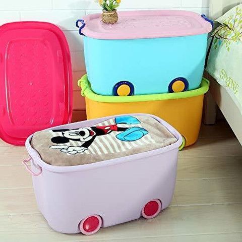 Star Work Children's Toy With Lid Wheels Colorful Plastic Container  Organizer Storage Box