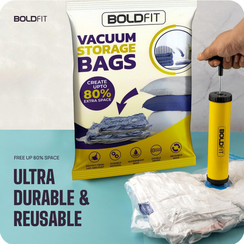 BOLDFIT Vaccum Storage Vacuum Bags Vacuum Storage Bag for Blanket Cloth  Travel with Pump Travel Storage Vacuum Bags