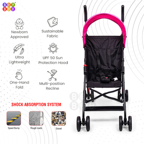 BeyBee Lightweight Easy Fold Baby Stroller, Comfy Ride, Compact