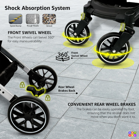 BeyBee Premium All-Terrain Baby Stroller, One-Hand Fold, Reversible Seat,  Newborn PRAM Stroller