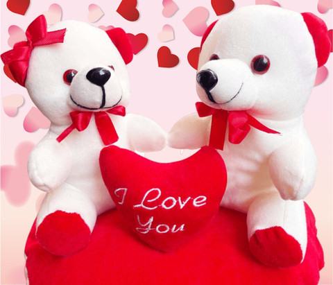 SMARTOTS Soft Toy Couple Teddy Bear on Heart,Gift for Valentine