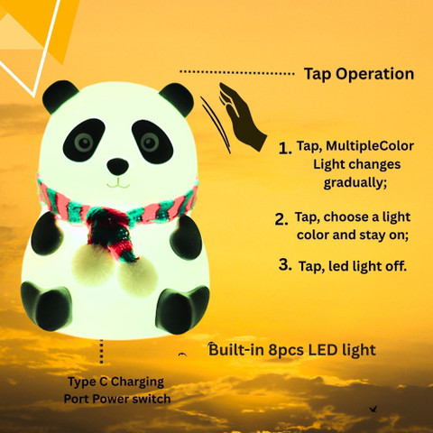 PRIMESTYLE Panda Night Light Silicone Touch Lamp USB Rechargeable