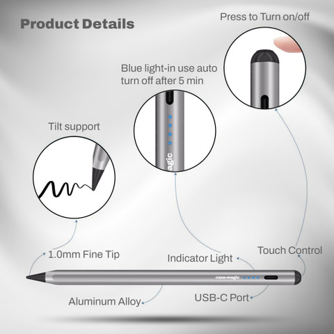 Case-Magic iPad Pencil Active Stylus Pen Palm Rejection, for