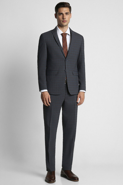 PETER ENGLAND Men Black Textured Regular Fit Formal Two Piece Suit