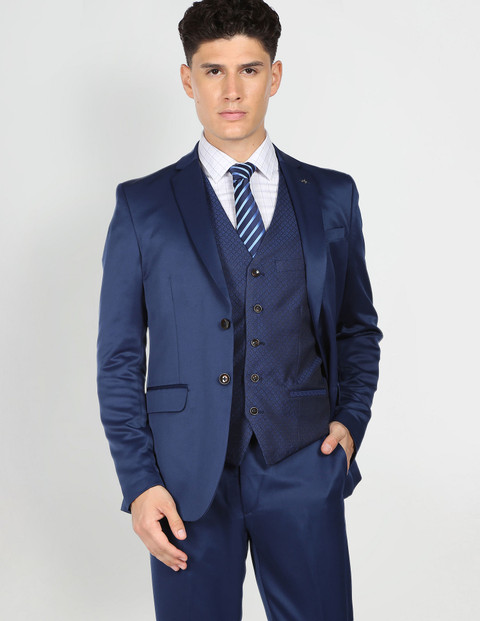 ARROW Men Navy Tailored Regular Fit Three Piece Suit Solid Men Suit