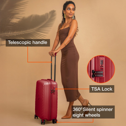 NASHER MILES Antwerp Expander Hardside Polypropylene Cabin Maroon 55CM  Trolley Bag Expandable Cabin Suitcase Wheels 20 inch