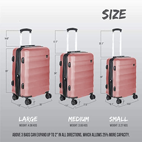 NASHER MILES Rome Hard-Sided Cabin Luggage Bag Rose Gold 20 Inch Expandable  Cabin Suitcase Wheels 20 inch
