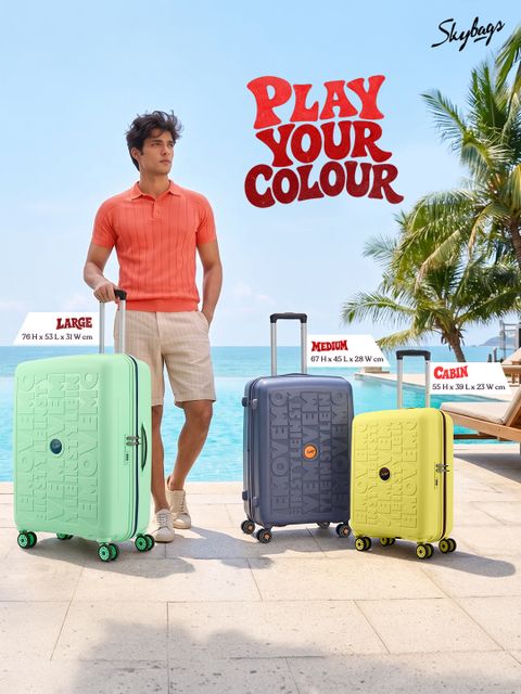 SKYBAGS Hard Body Set of 3 Luggage 8 Wheels - Play Hard Side Trolley Bag, Polypropylene Travel Luggage with Combination Lock - Blue - Image 7