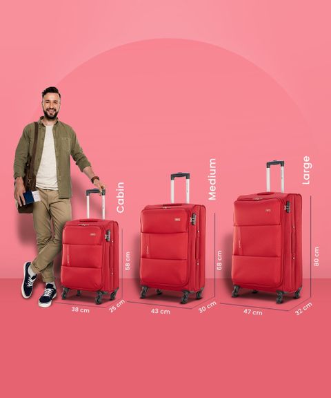 VIP Small Cabin Suitcase (57.5 cm) 4 Wheels - Widget 58 - Softbody Trolley Bag - Red - Image 8