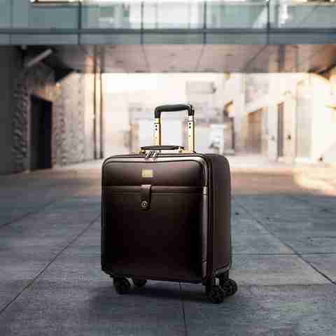 The CLOWNFISH Luxury Unisex Faux Leather Wheel Travel Luggage Suitcase  and Laptop Roller Case Rich Brown Cabin Suitcase Wheels 18 inch