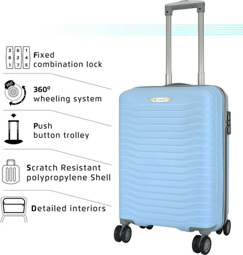 TrekLite Hard Sided,Combination Lock,8 Wheel Trolley Bag For Unisex-Ocean  Blue Cabin Check-in Set Wheels 24 inch