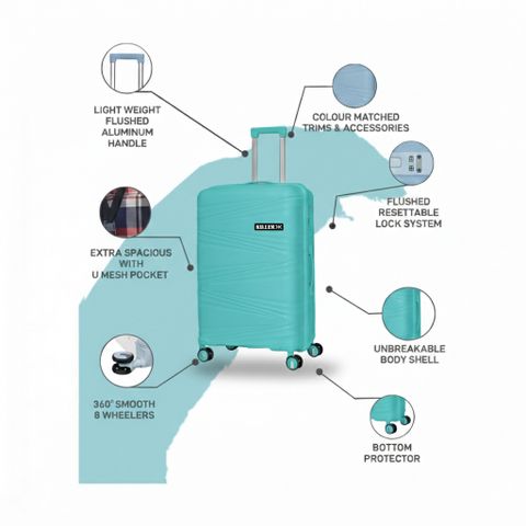 KILLER Small Cabin Suitcase 55cm 8-Wheel Teal Grey - Image 6