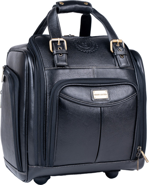 BRAND LEATHER Genuine Leather Underseat Carry-On Rolling Travel