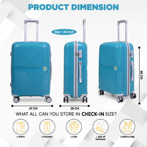 JACY LONDON Hard Sided PP Wheel Spinners, Expandable Bag with Combi Lock  Check-in Suitcase Wheels 26 inch