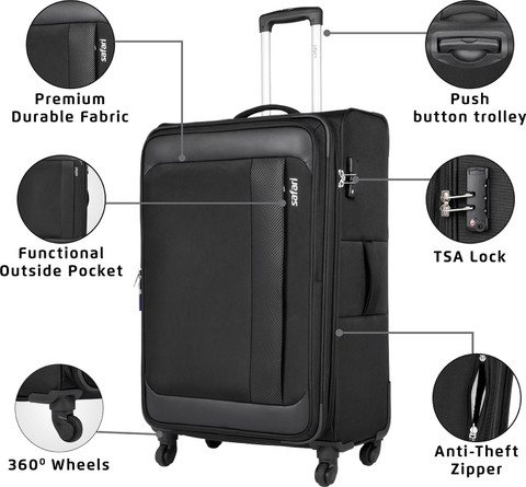 SAFARI Slant 4W Cabin Suitcase Wheels 23 inch Black Price in