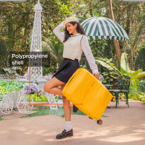 NASHER MILES Paris Hard-sided Polypropylene Check-In Luggage Yellow 24 inch  |65cm Trolley bag Check-in Suitcase Wheels 24 inch