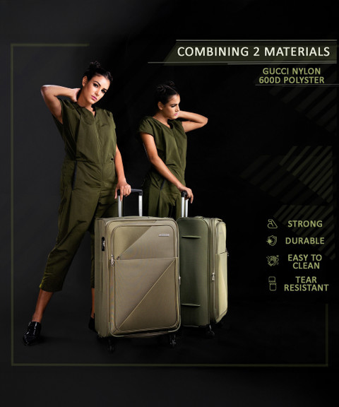 NASHER MILES Texas soft-sided Polyester Cabin Luggage Olive Green 20 inch  |51cm Trolley bag Expandable Cabin Suitcase Wheels 20 inch