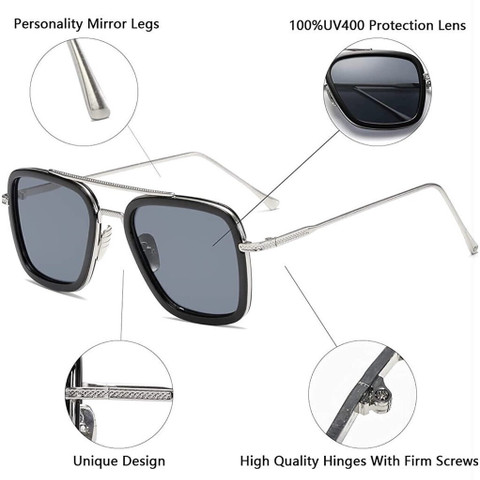 Buy I REBEL Retro Square, Aviator Sunglasses Black For Men Women