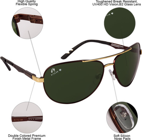 Buy AISLIN Aviator, Wrap-around Sunglasses Green For Men Online